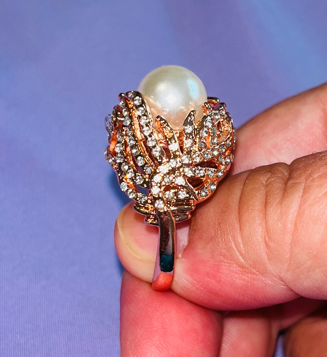 Feather Crystal Pearl Party Ring