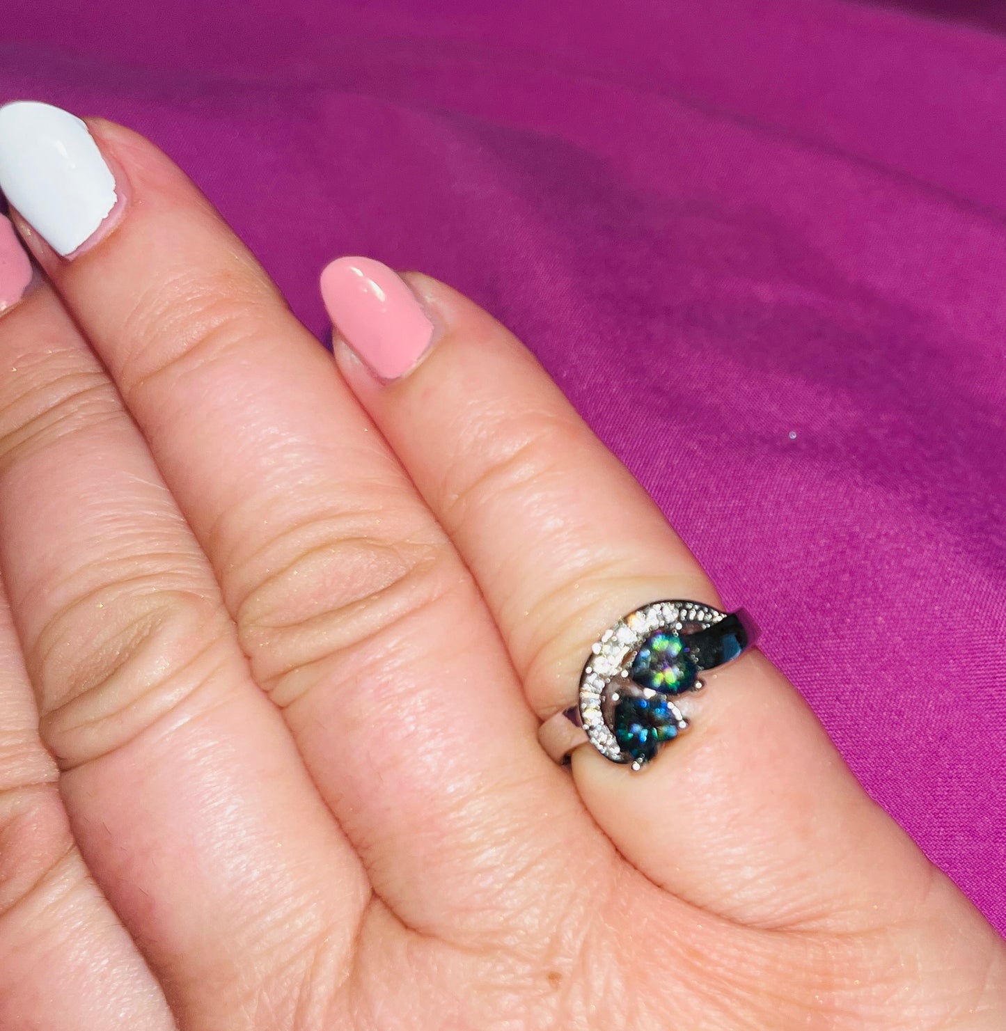 Two Hearts Soul Twin Topaz CZ Ring