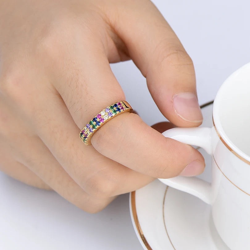 Double Layer Rainbow CZ Adjustable Ring