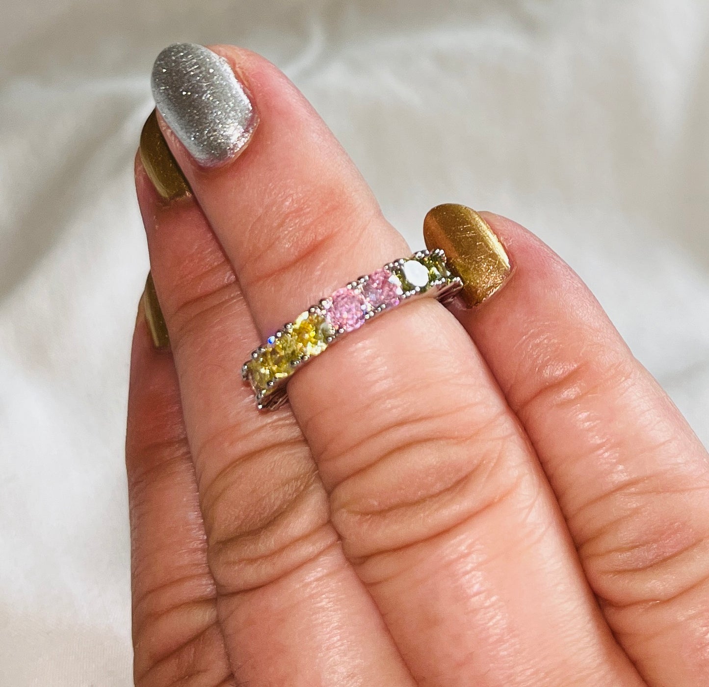 Round Cubic Zirconia Rainbow Ring