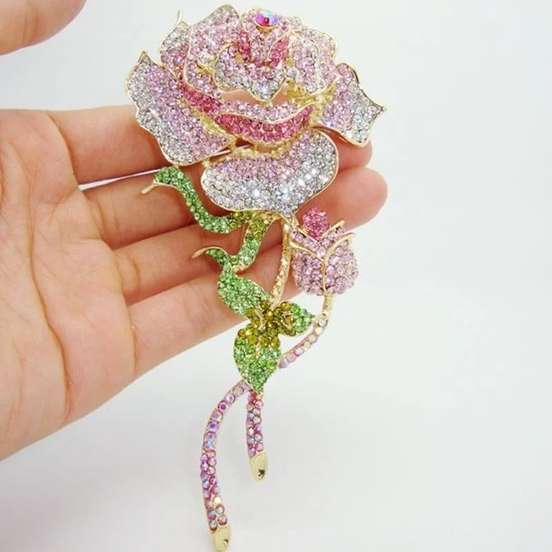 Exquisite Zircon Pink Rose Flower Brooch