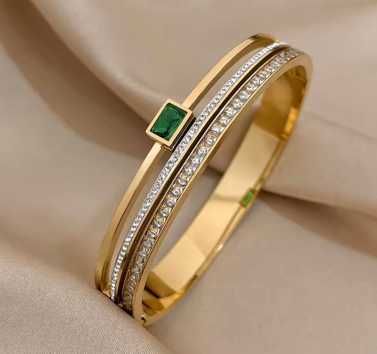 Luxury Green Stone Crystal Cuff Bangle