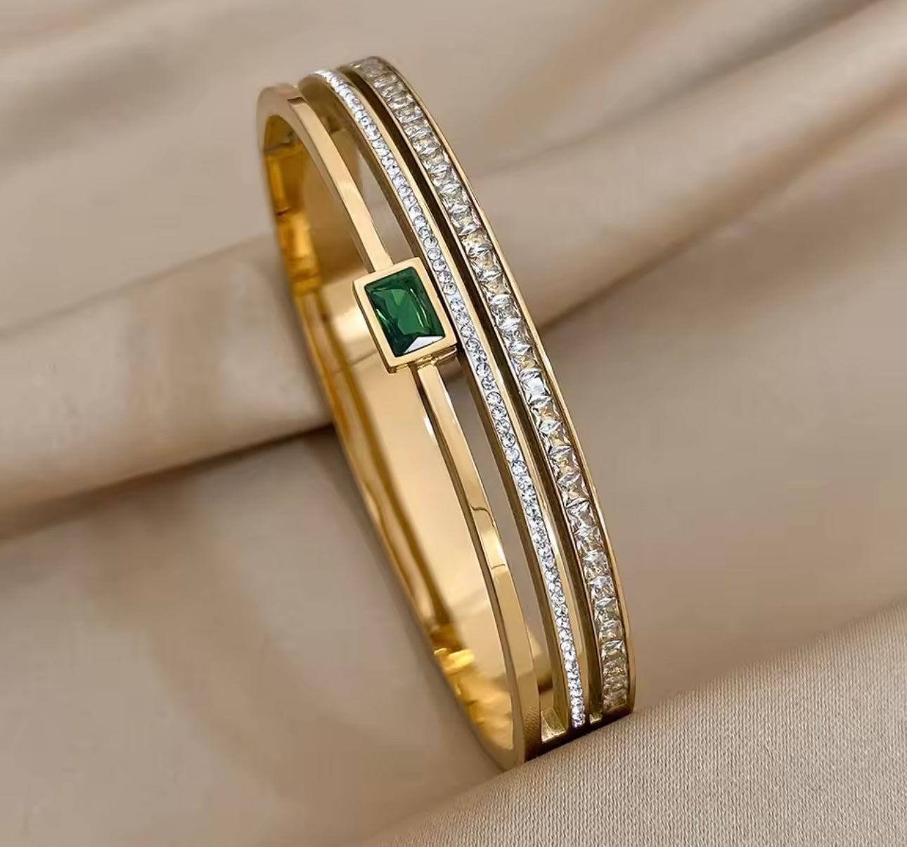 Luxury Green Stone Crystal Cuff Bangle