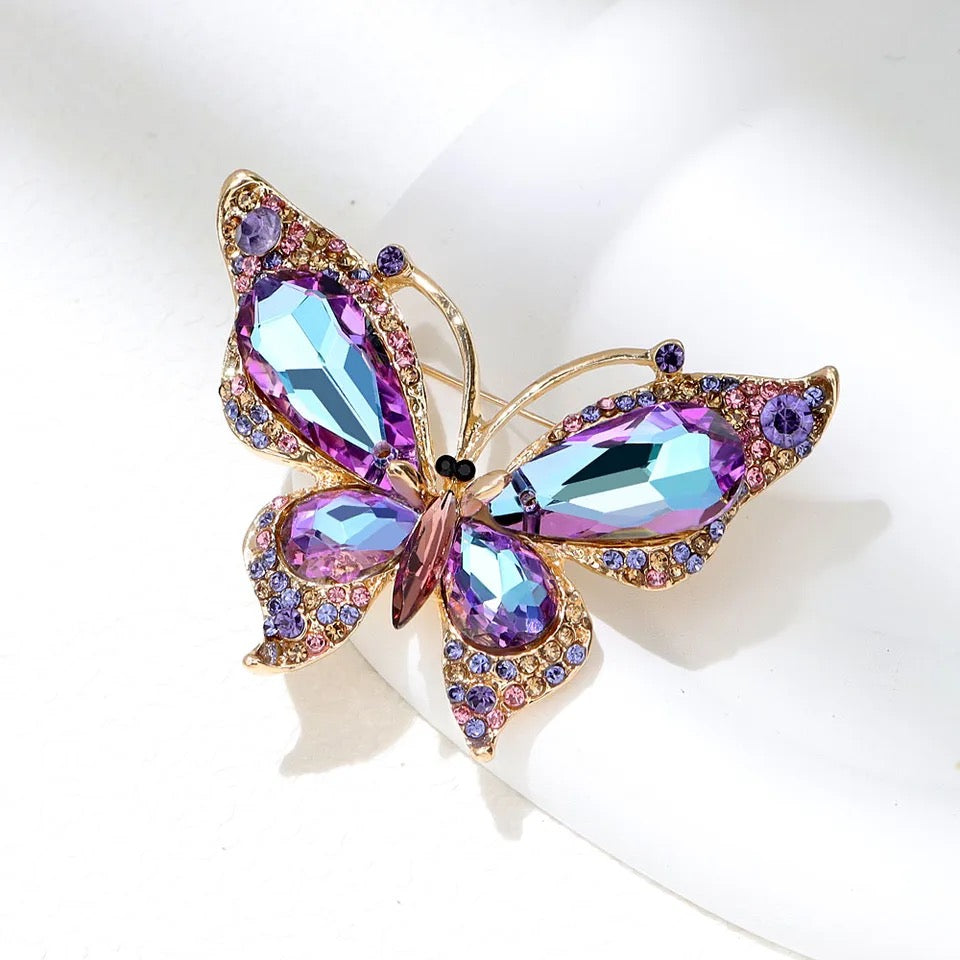 Crystal Violet Blue Butterfly Brooch