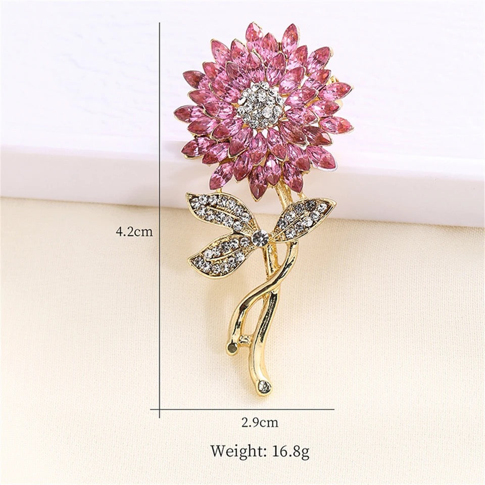 Rhinestone Pink Sunflower Brooch