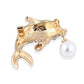 Blue Dolphin Brooch With Simulated Pearl