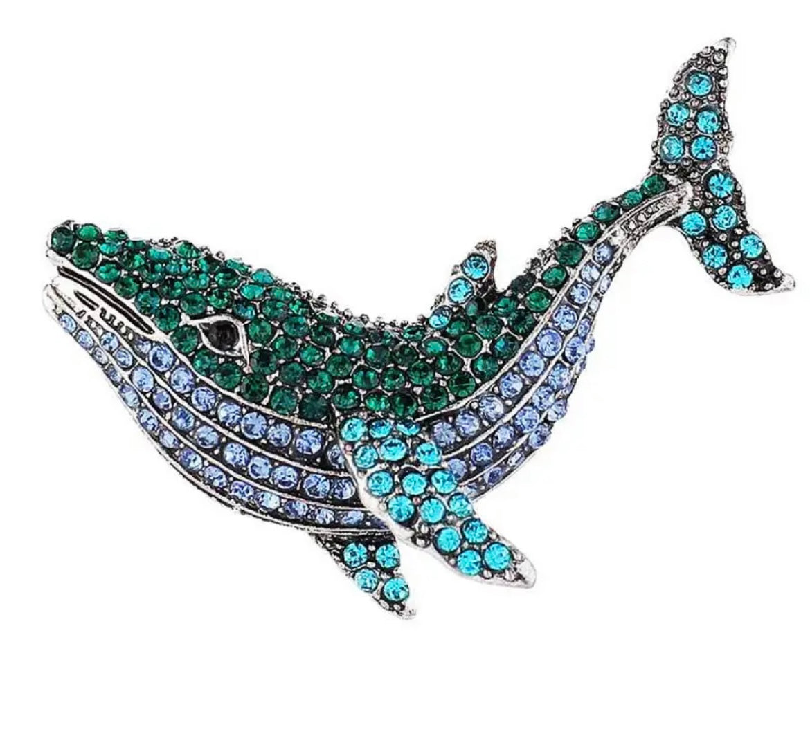 Colours of the Sea Rhinestone Whale Brooch