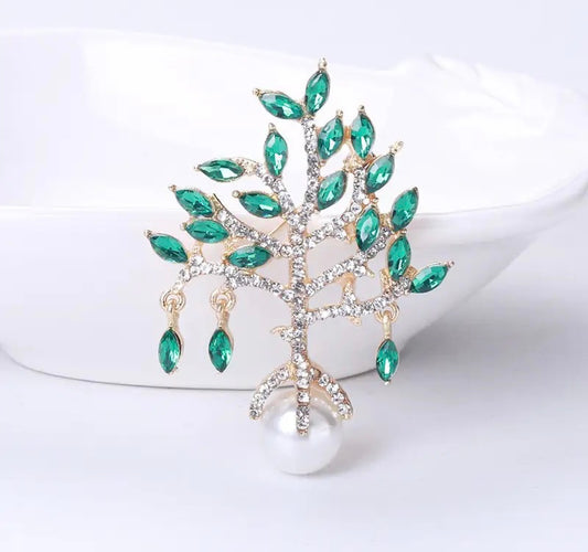 Crystal Fortune Crystal Tree with Simulated Pearl Brooch