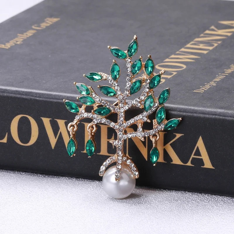 Crystal Fortune Crystal Tree with Simulated Pearl Brooch