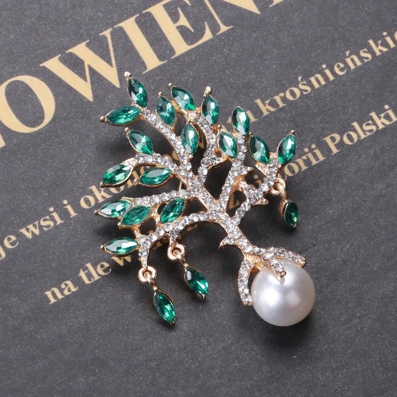 Crystal Fortune Crystal Tree with Simulated Pearl Brooch