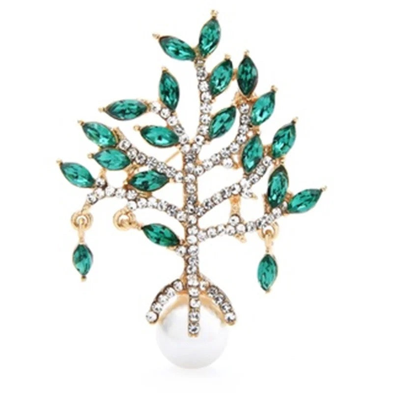 Crystal Fortune Crystal Tree with Simulated Pearl Brooch