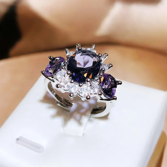 925 Silver Purple Zircon Party Ring