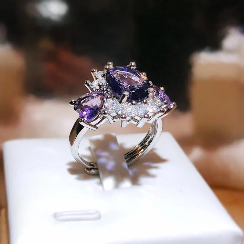 925 Silver Purple Zircon Party Ring