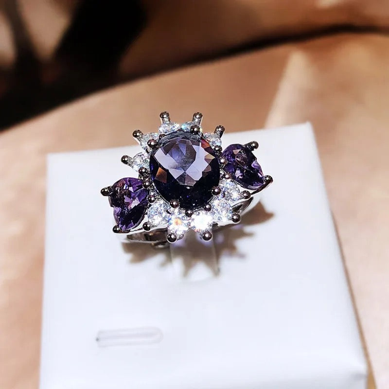 925 Silver Purple Zircon Party Ring