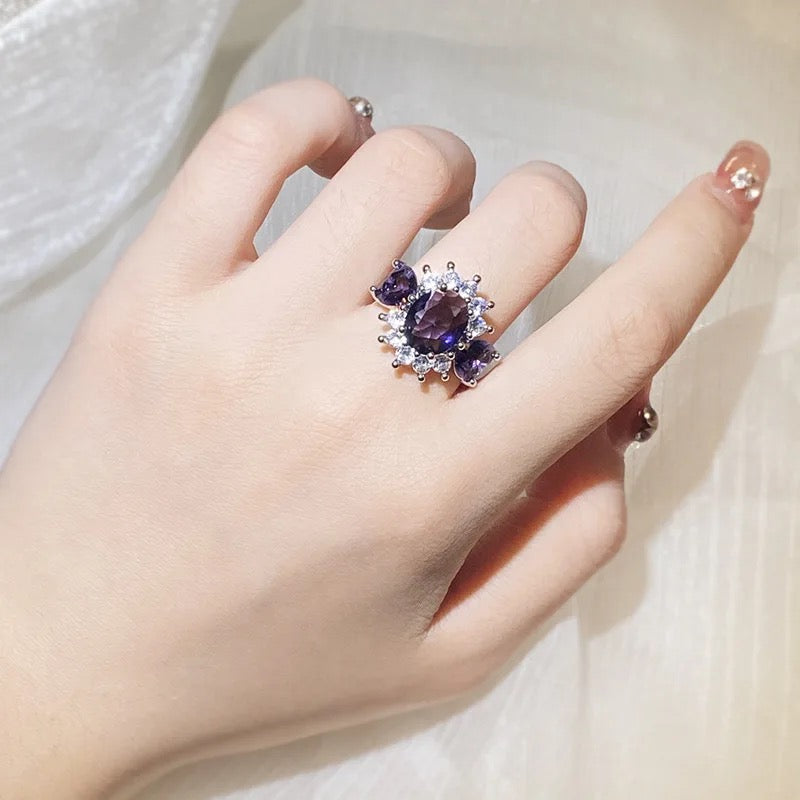 925 Silver Purple Zircon Party Ring