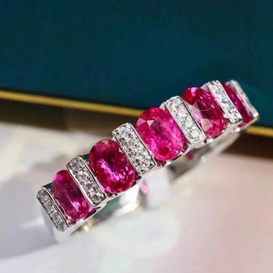 925 Silver Classic Oval Ruby Zirconia Ring