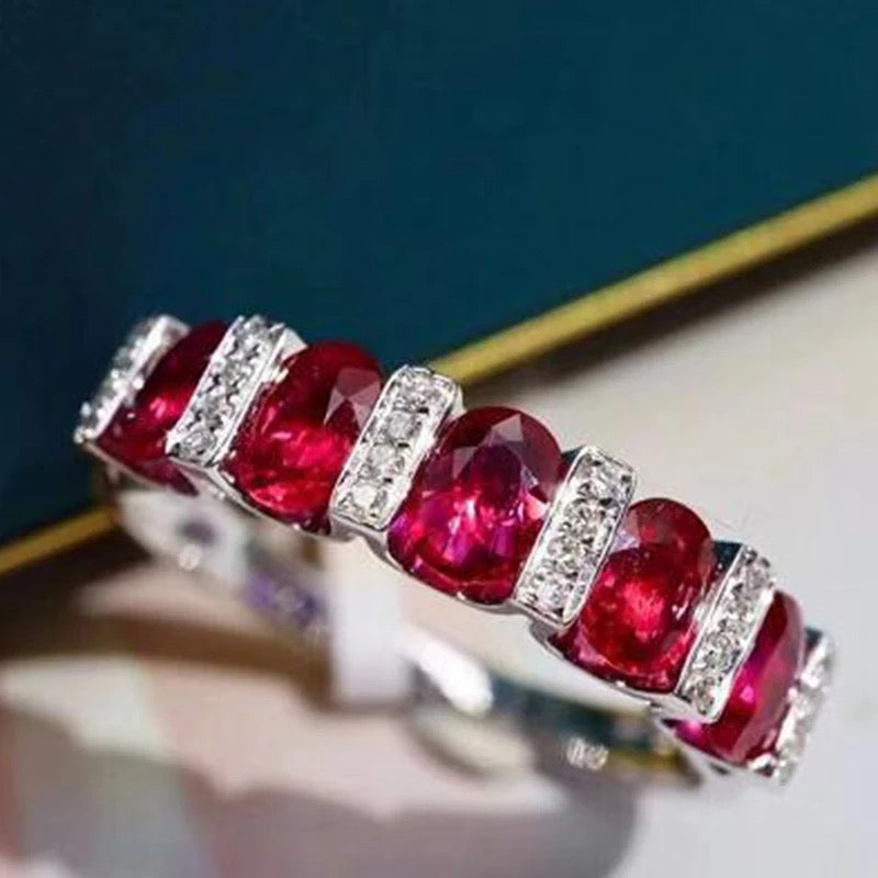 925 Silver Classic Oval Ruby Zirconia Ring