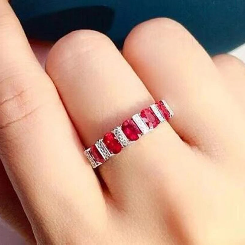 925 Silver Classic Oval Ruby Zirconia Ring