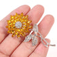 Rhinestone Pink Sunflower Brooch