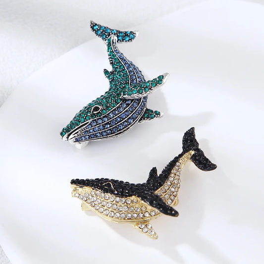 Colours of the Sea Rhinestone Whale Brooch