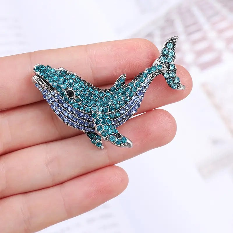 Colours of the Sea Rhinestone Whale Brooch