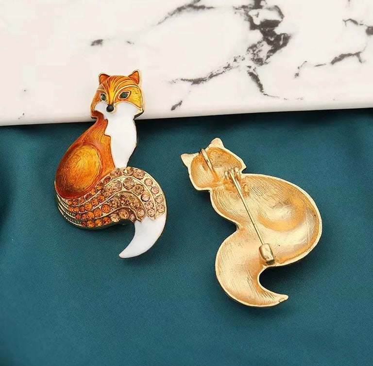 Rhinestone Fox Brooch & Pendant