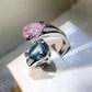 Pink Tourmaline & Blue Topaz CZ Ring