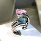 Pink Tourmaline & Blue Topaz CZ Ring