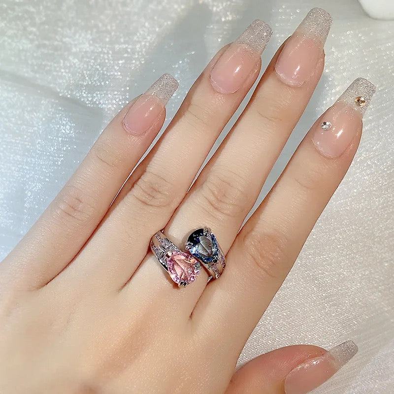 Pink Tourmaline & Blue Topaz CZ Ring