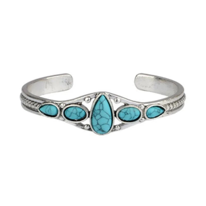 Vintage 5-Stone Silver Turquoise Bracelet