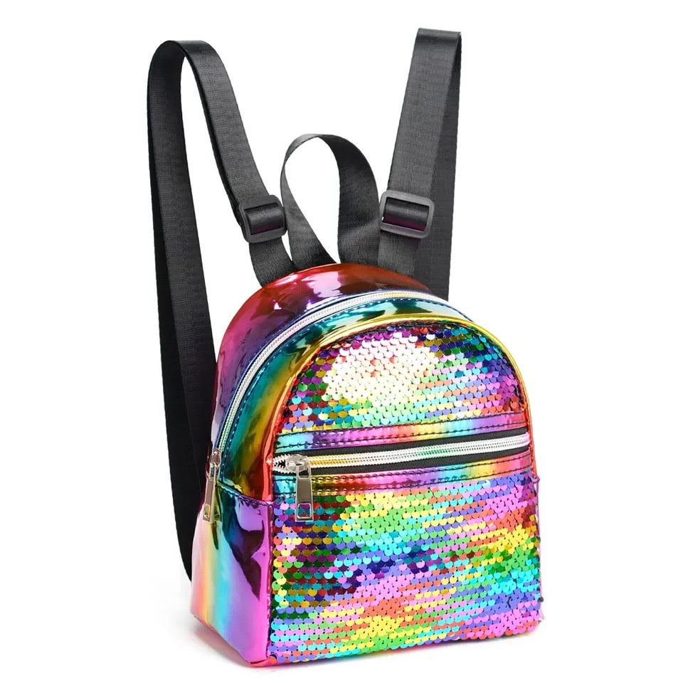 Multi-Coloured Sequin Decorated Zipper Fashion Backpack