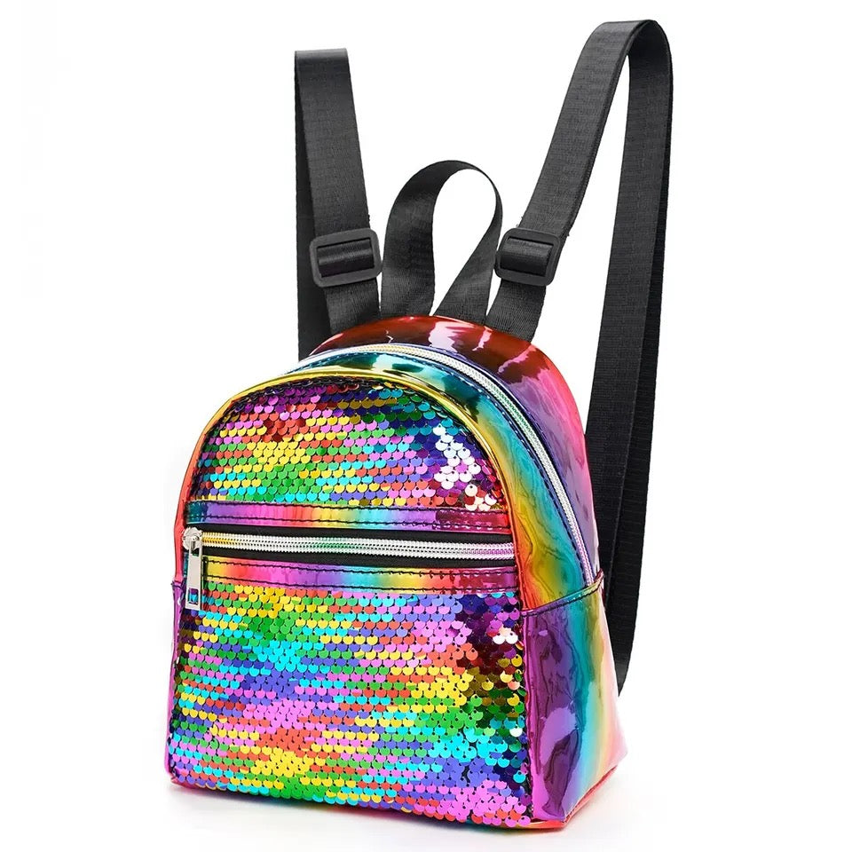 Multi-Coloured Sequin Decorated Zipper Fashion Backpack