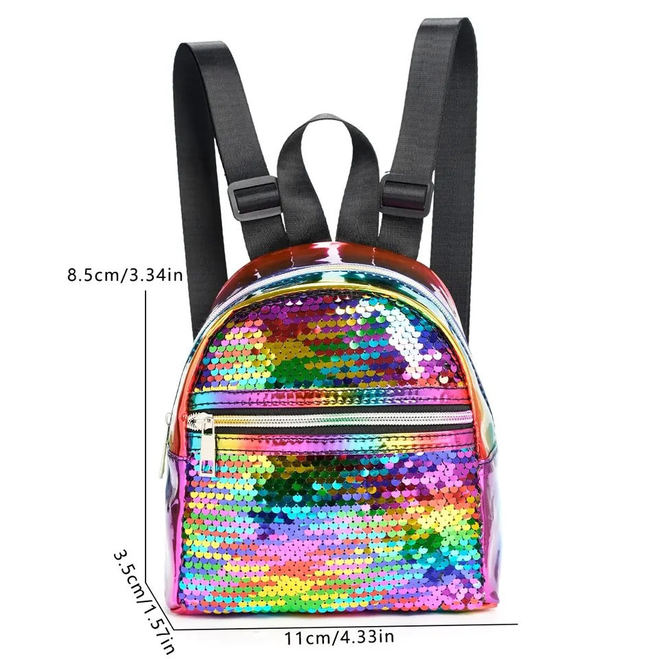 Multi-Coloured Sequin Decorated Zipper Fashion Backpack