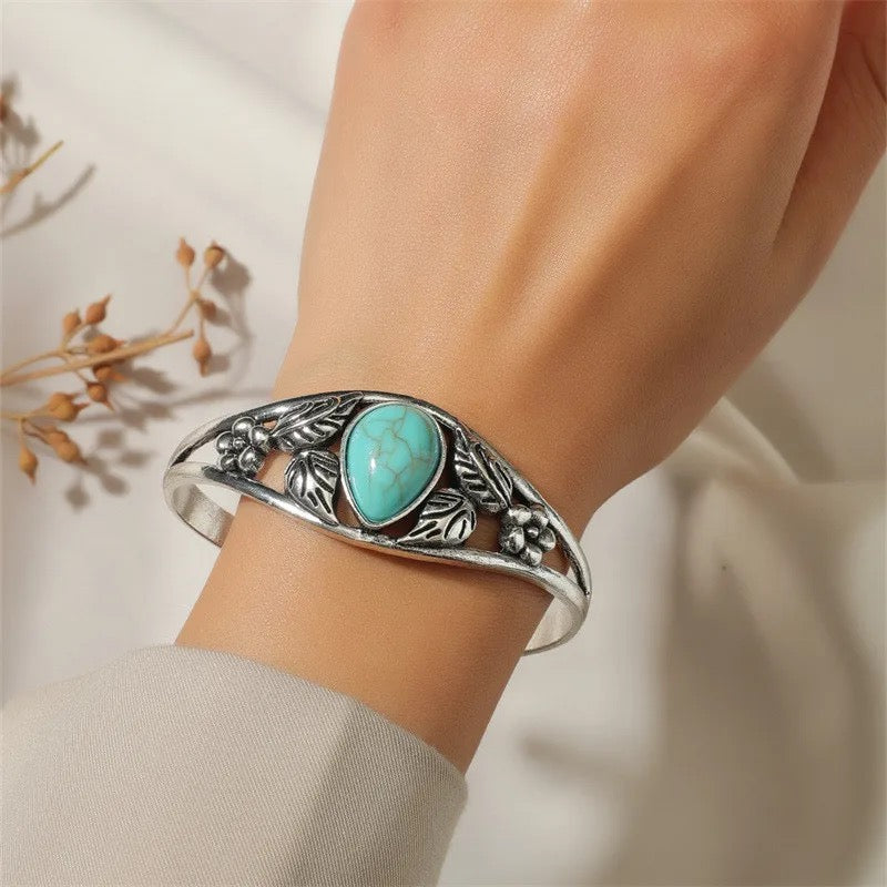 Vintage Flower Leaf Turquoise Bracelet