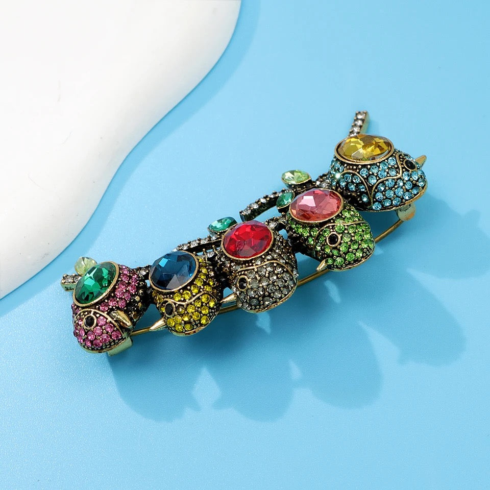 “5 Birds On A Branch” Rhinestone Brooch