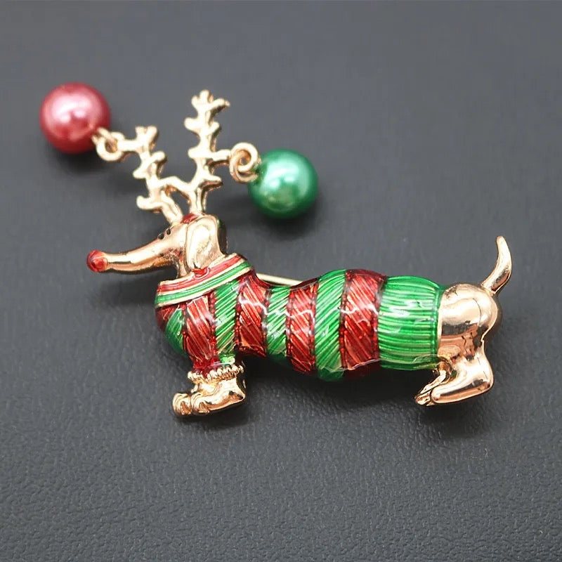 Dachshund Christmas Brooch