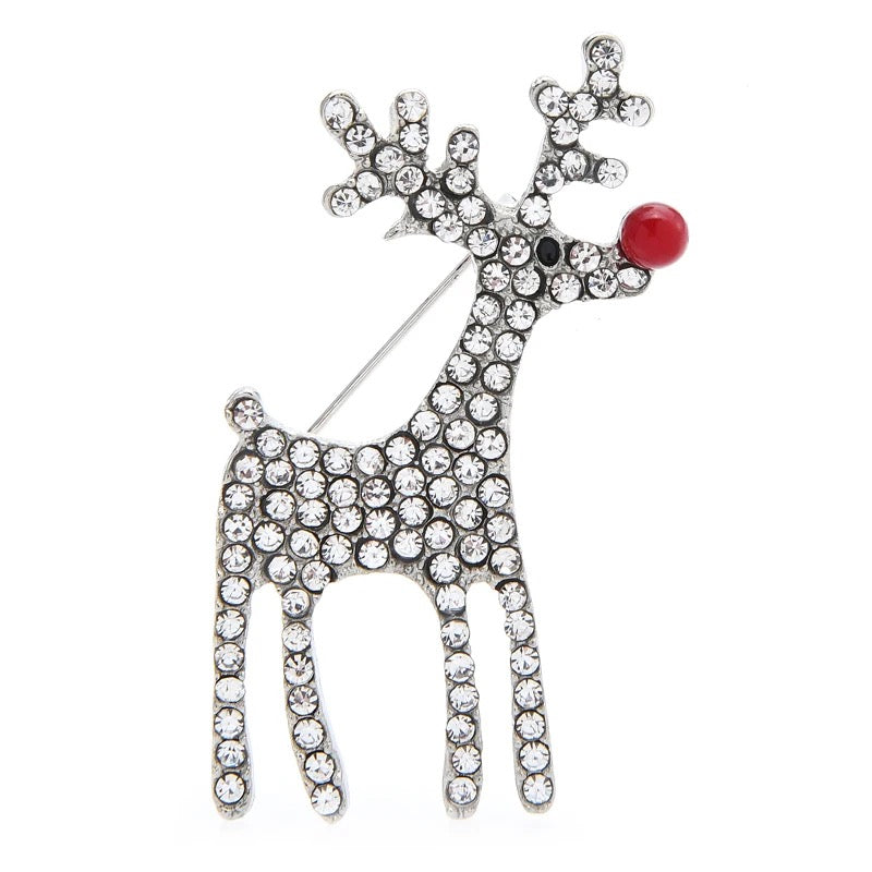 Rhinestone Rudolph Brooch