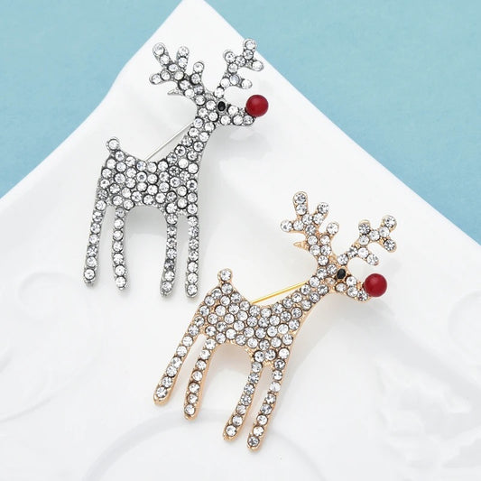 Rhinestone Rudolph Brooch