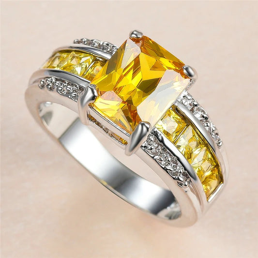 Yellow Crystal Zircon Stone Ring