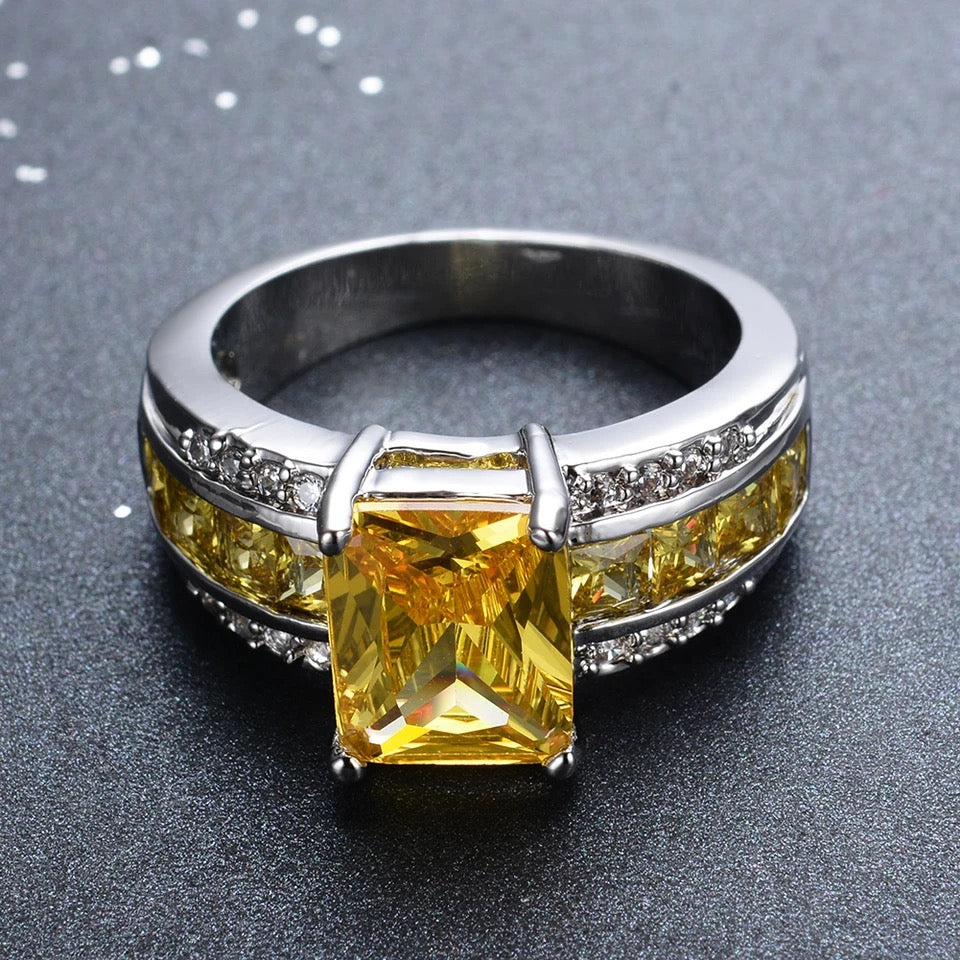 Yellow Crystal Zircon Stone Ring