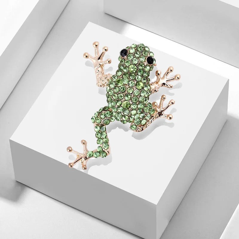 Green Frog Rhinestone Brooch