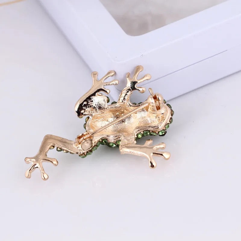 Green Frog Rhinestone Brooch