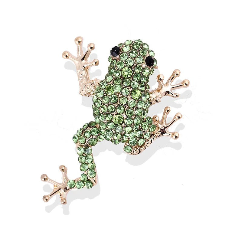 Green Frog Rhinestone Brooch