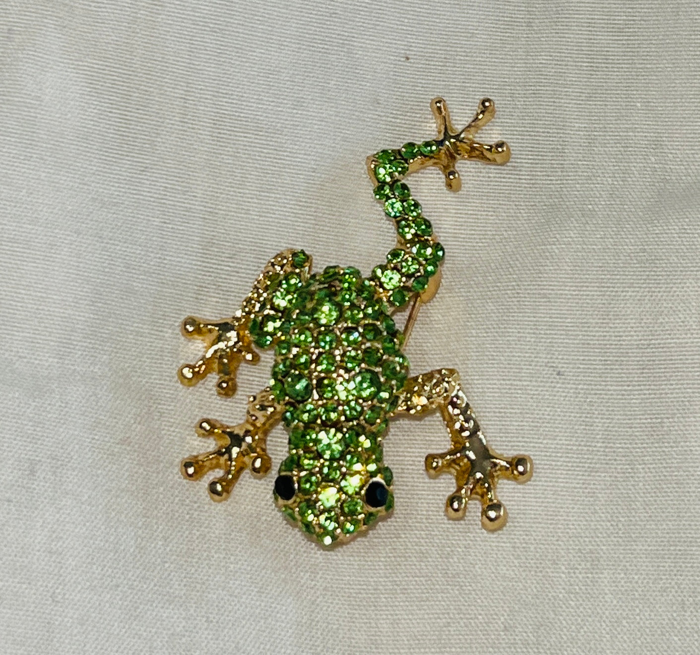 Green Frog Rhinestone Brooch