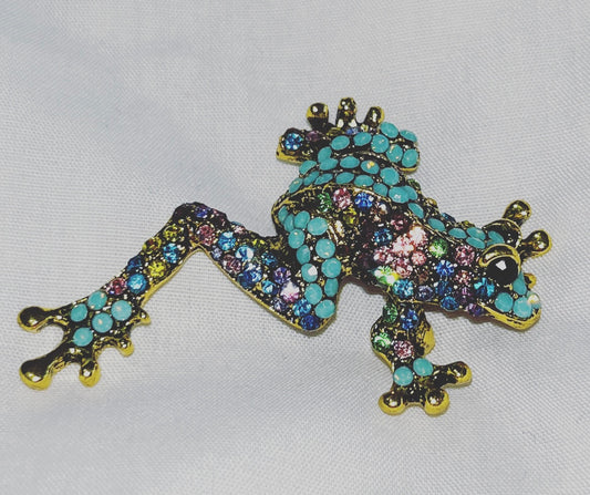 Tree Frog Rhinestone Brooch