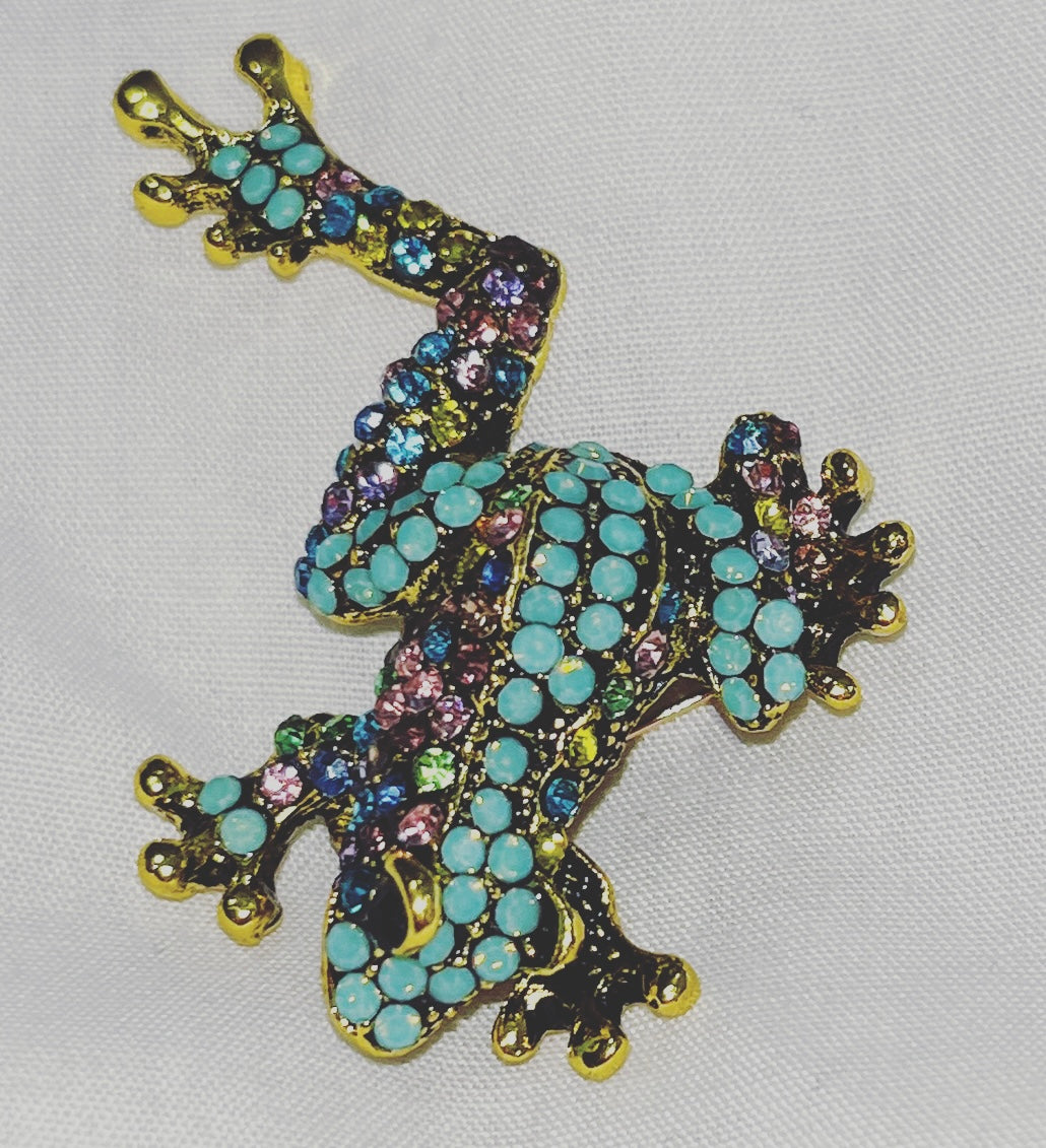 Tree Frog Rhinestone Brooch