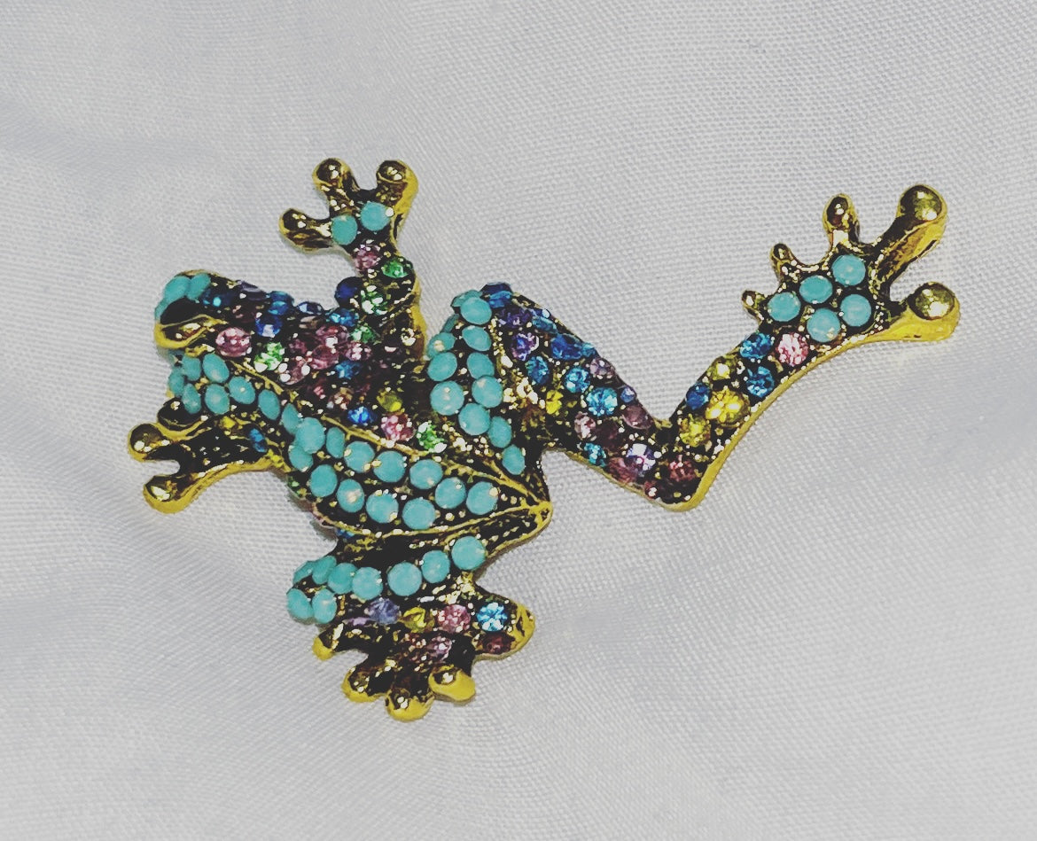 Tree Frog Rhinestone Brooch