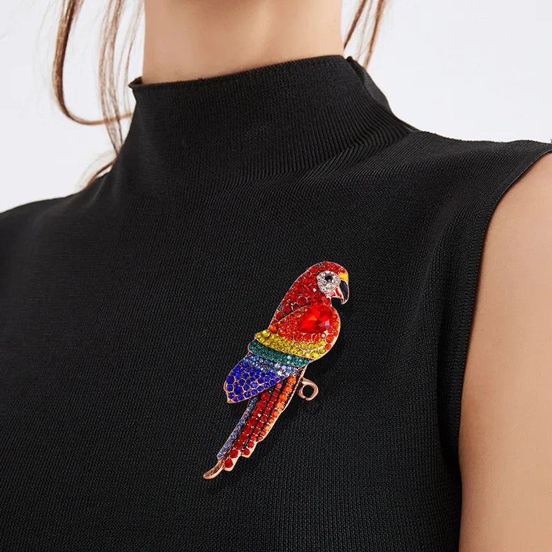 Macaw Parrot Rhinestone Brooch