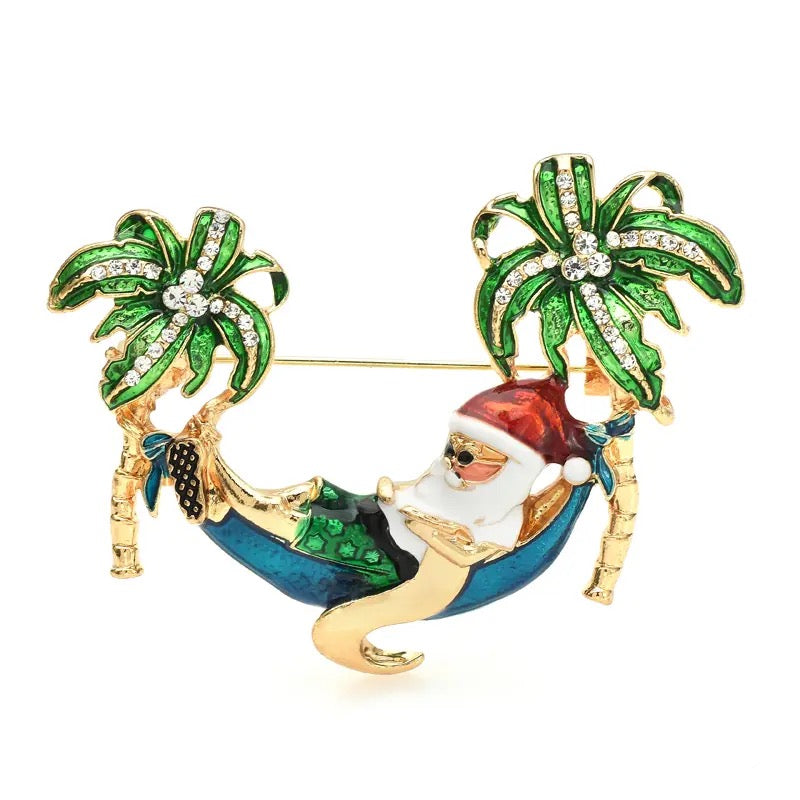 Tropical Sleeping Santa Brooch