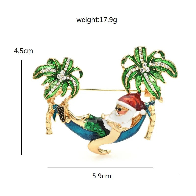 Tropical Sleeping Santa Brooch